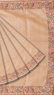 Plain Tusser Silk Saree with Petit Point Embroidery Work