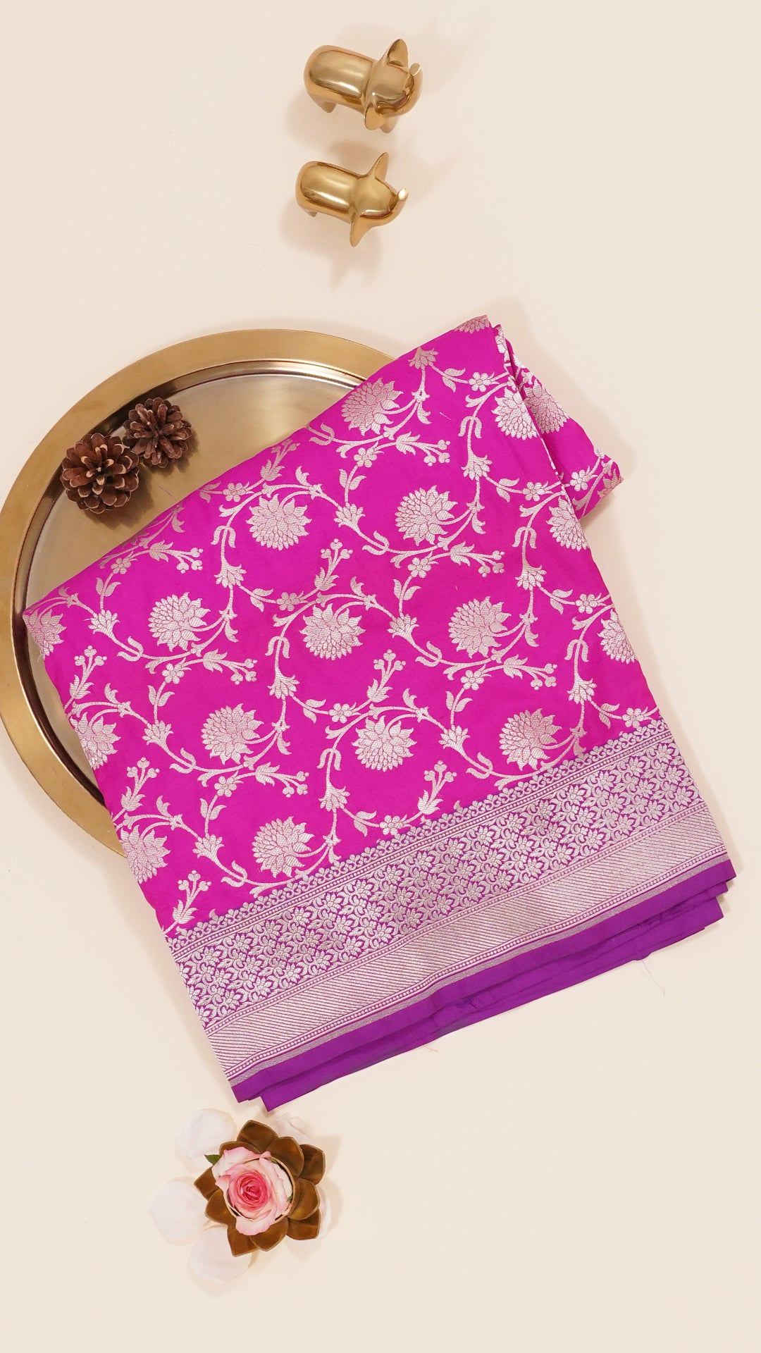 Pink & Magenta B&hani Dyed saree with Zari Brocade Weaving border