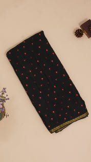 Black Georgette Silk Saree with Small Gold Self Zari Border & Allover Buttas