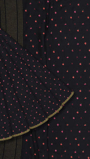 Black Georgette Silk Saree with Small Gold Self Zari Border & Allover Buttas