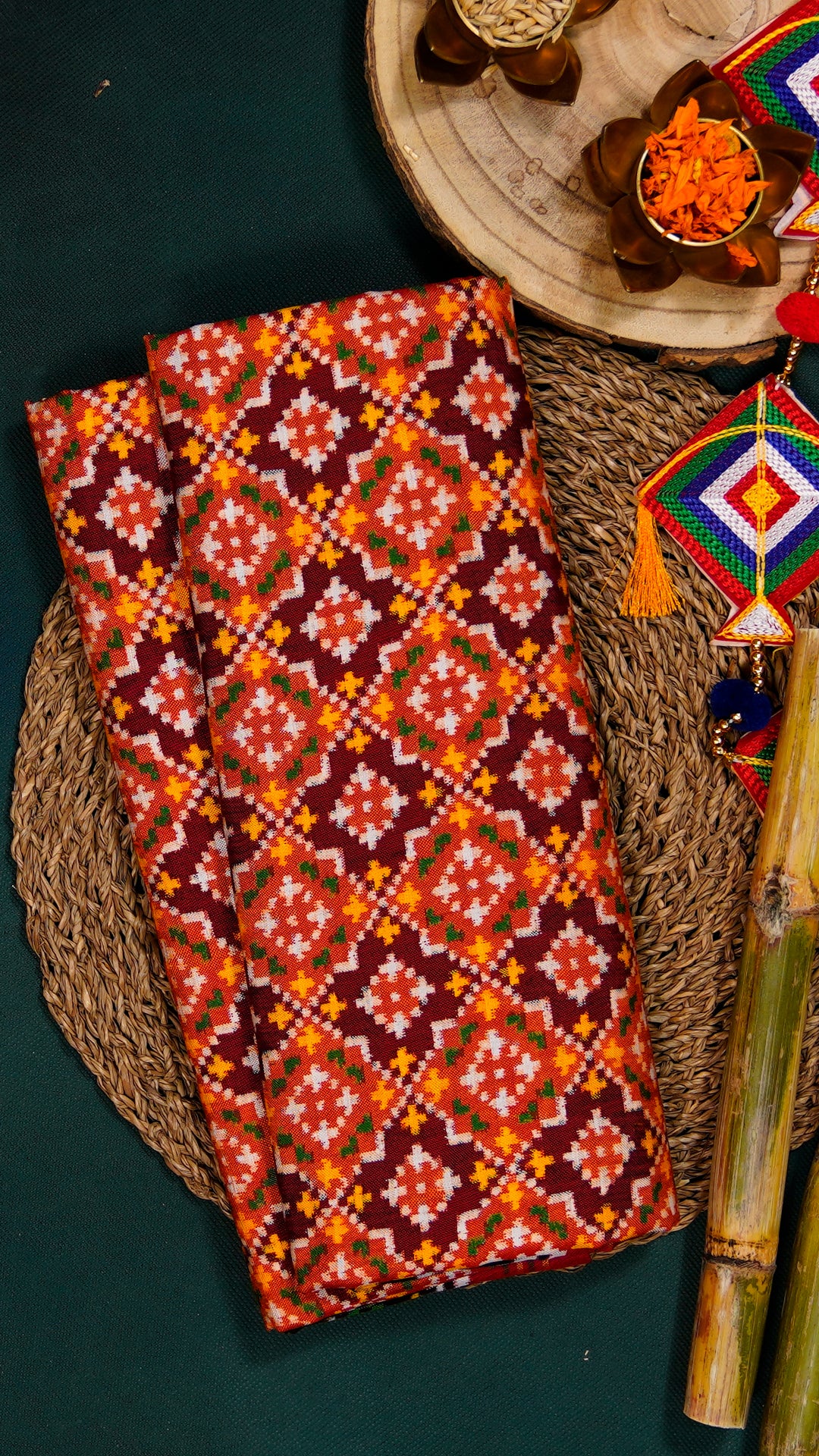 Burnt Orange Patan Patola Silk Saree with Stripes