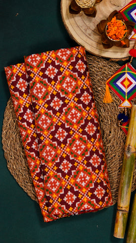 Burnt Orange Patan Patola Silk Saree with Stripes