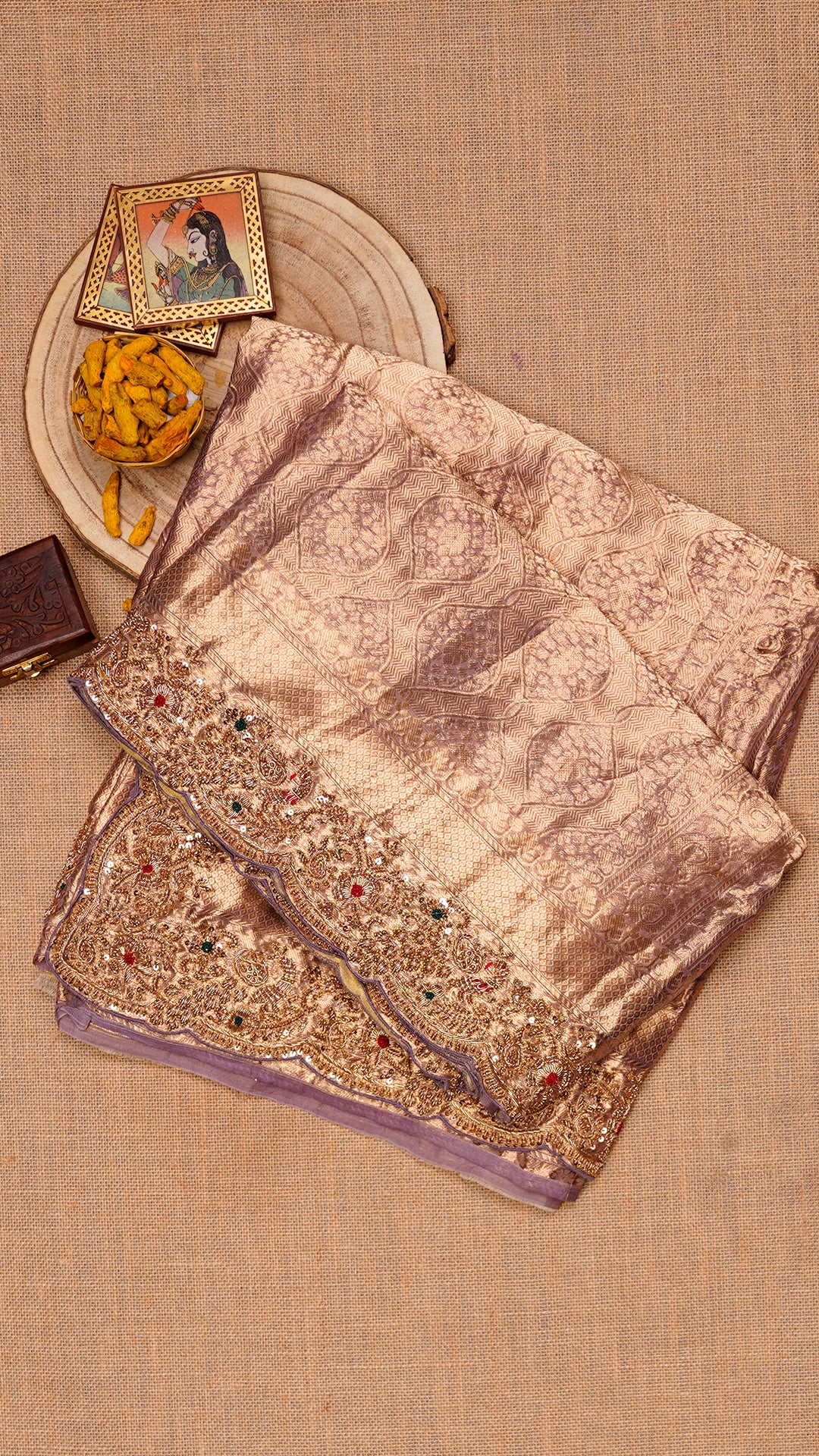 Light Mauve Banarasi Kora Saree with Zardosi Border