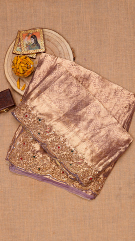 Light Mauve Banarasi Kora Saree with Zardosi Border