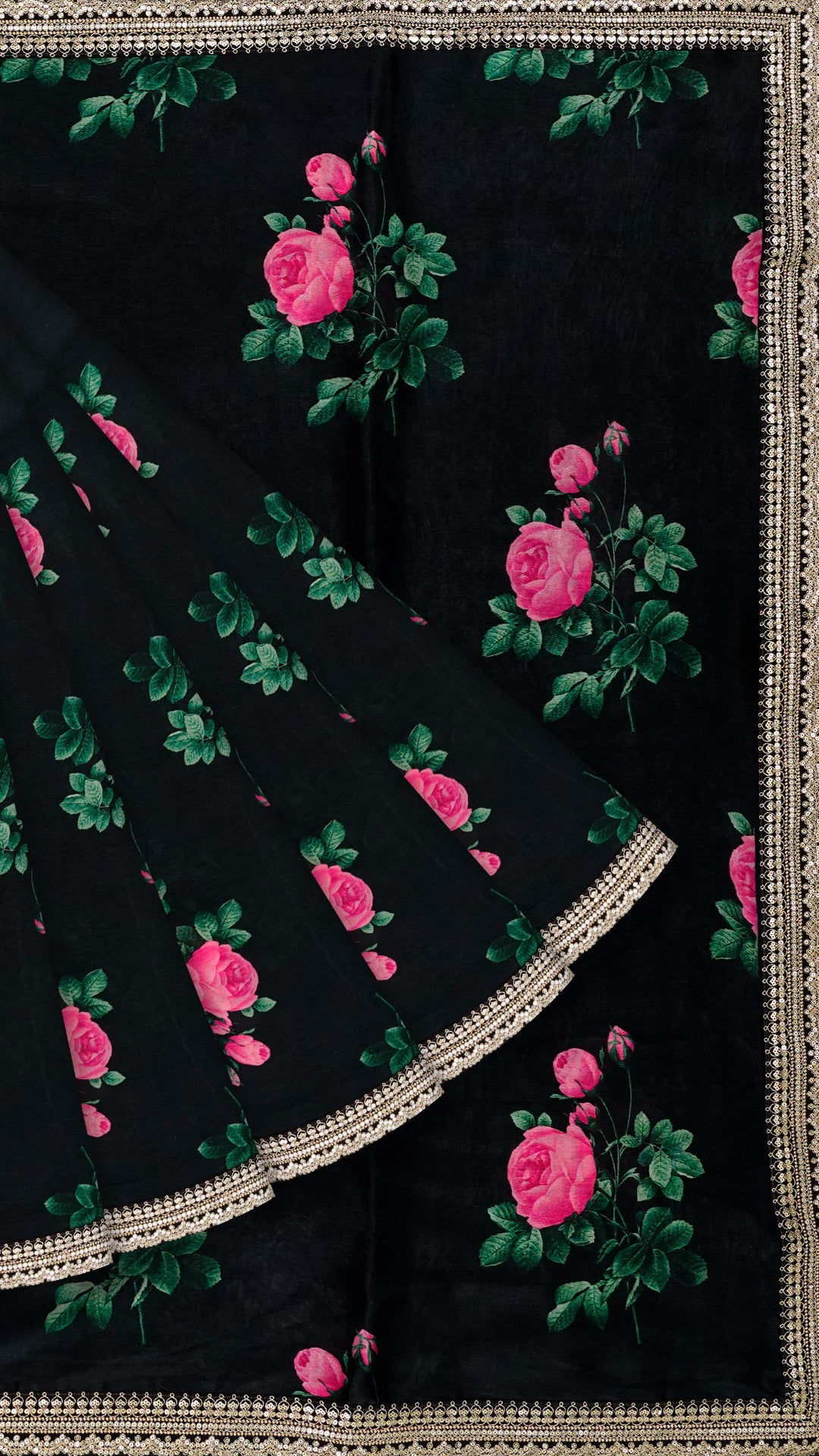 Black Fancy Satin Silk Saree with Embroidery