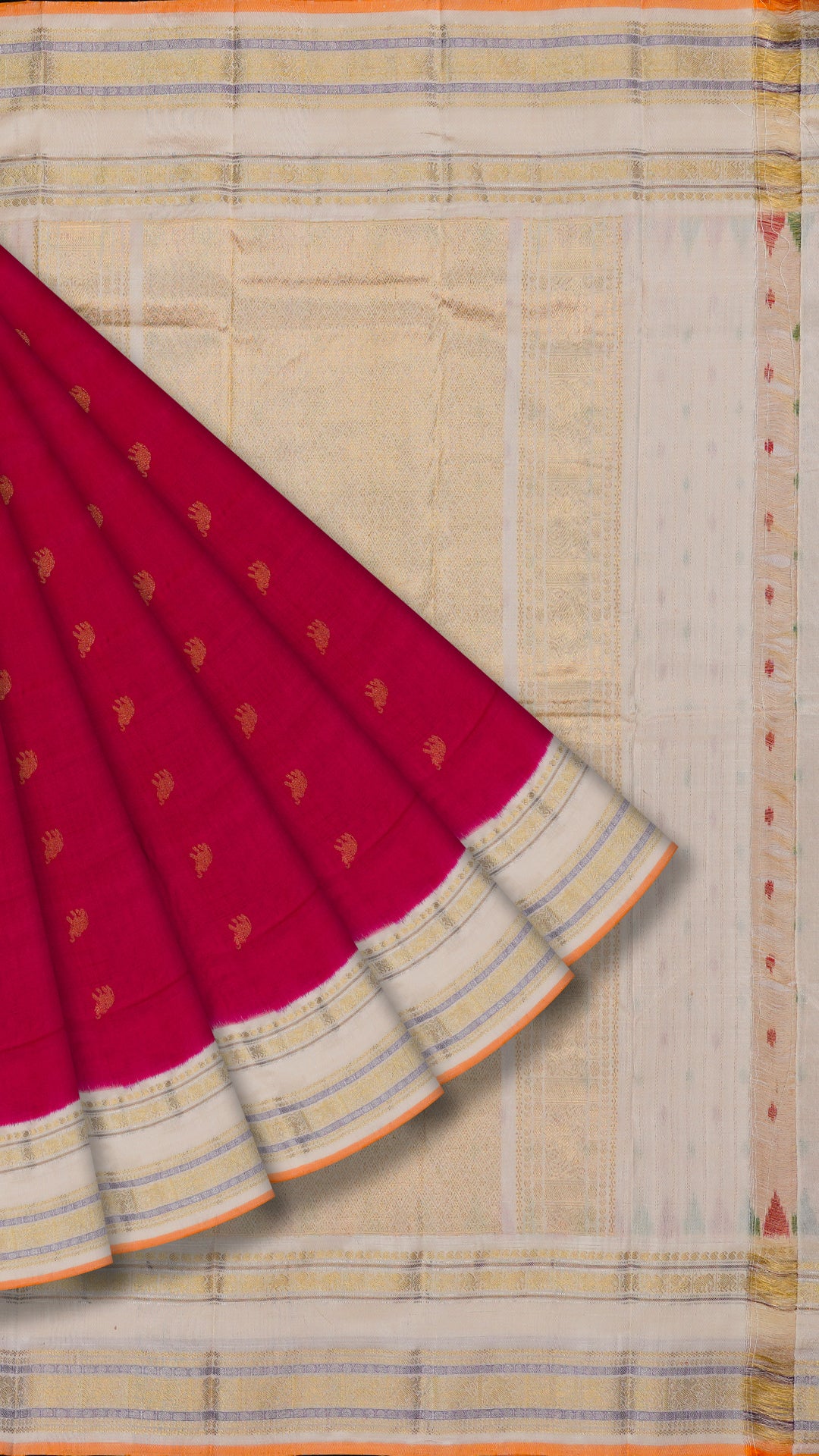 Rani Pink Ikkath Silk Saree with White Zari Border