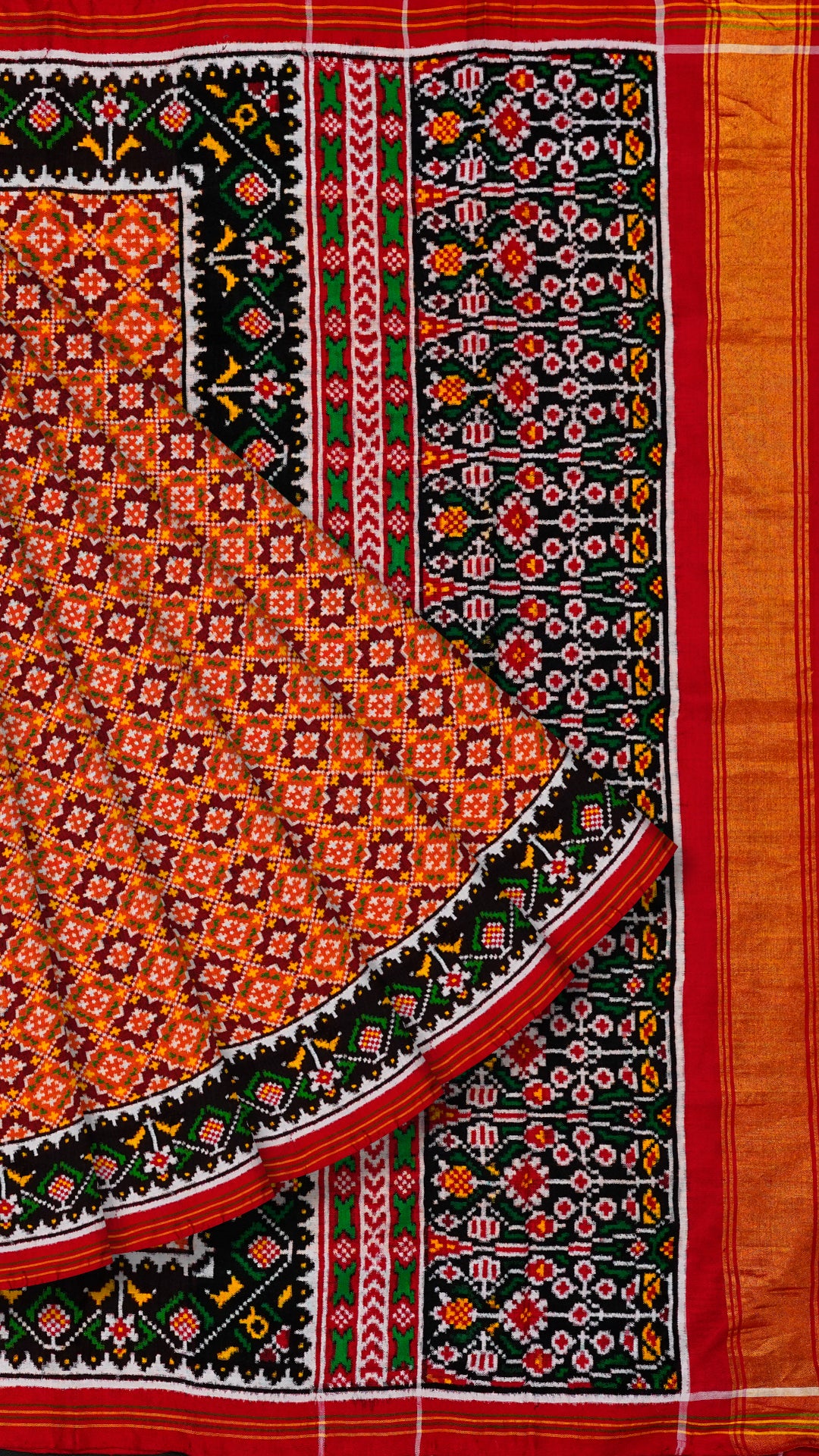 Burnt Orange Patan Patola Silk Saree with Stripes