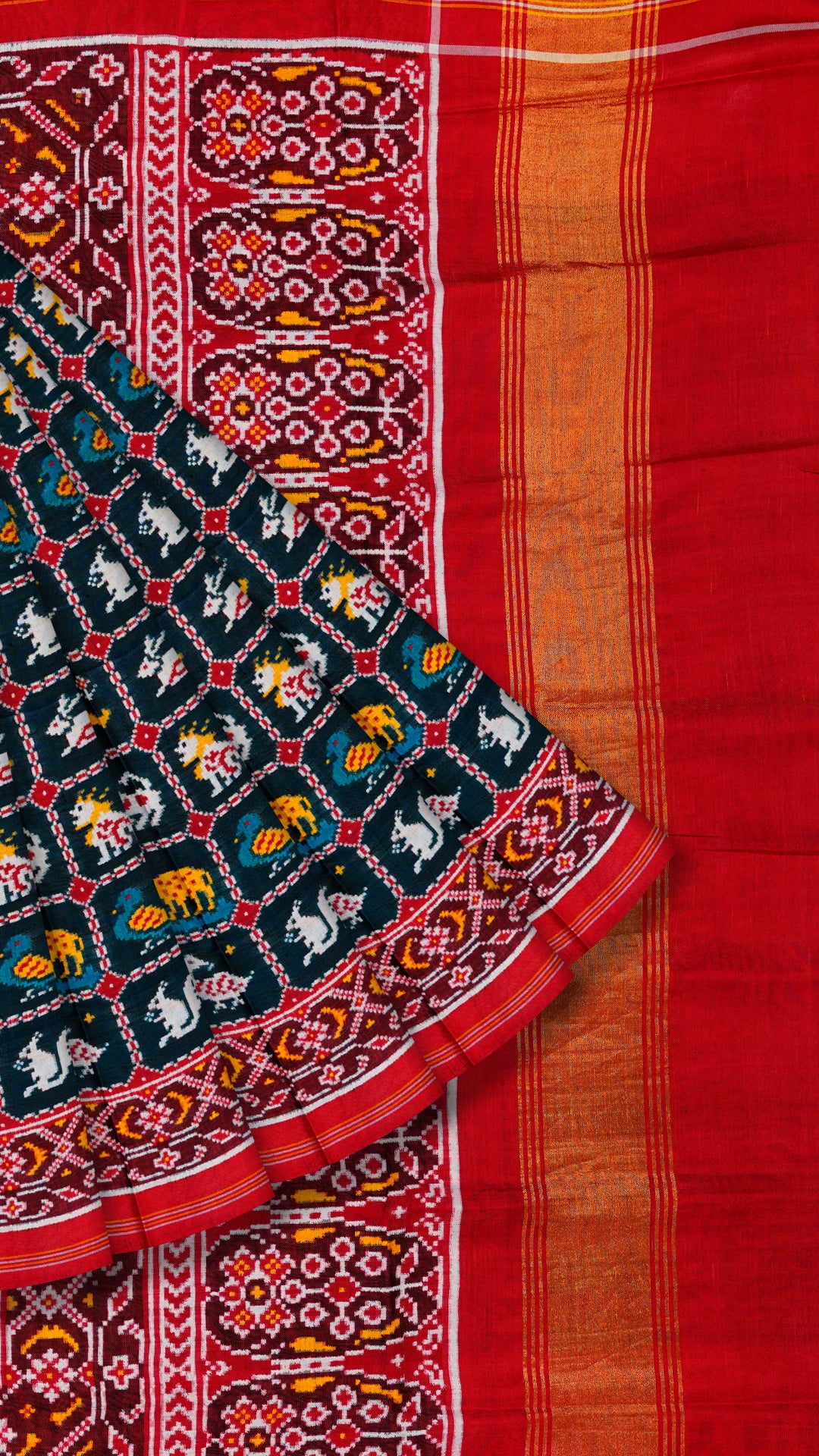 Bluish Green Patan Patola Silk Saree with Stripes