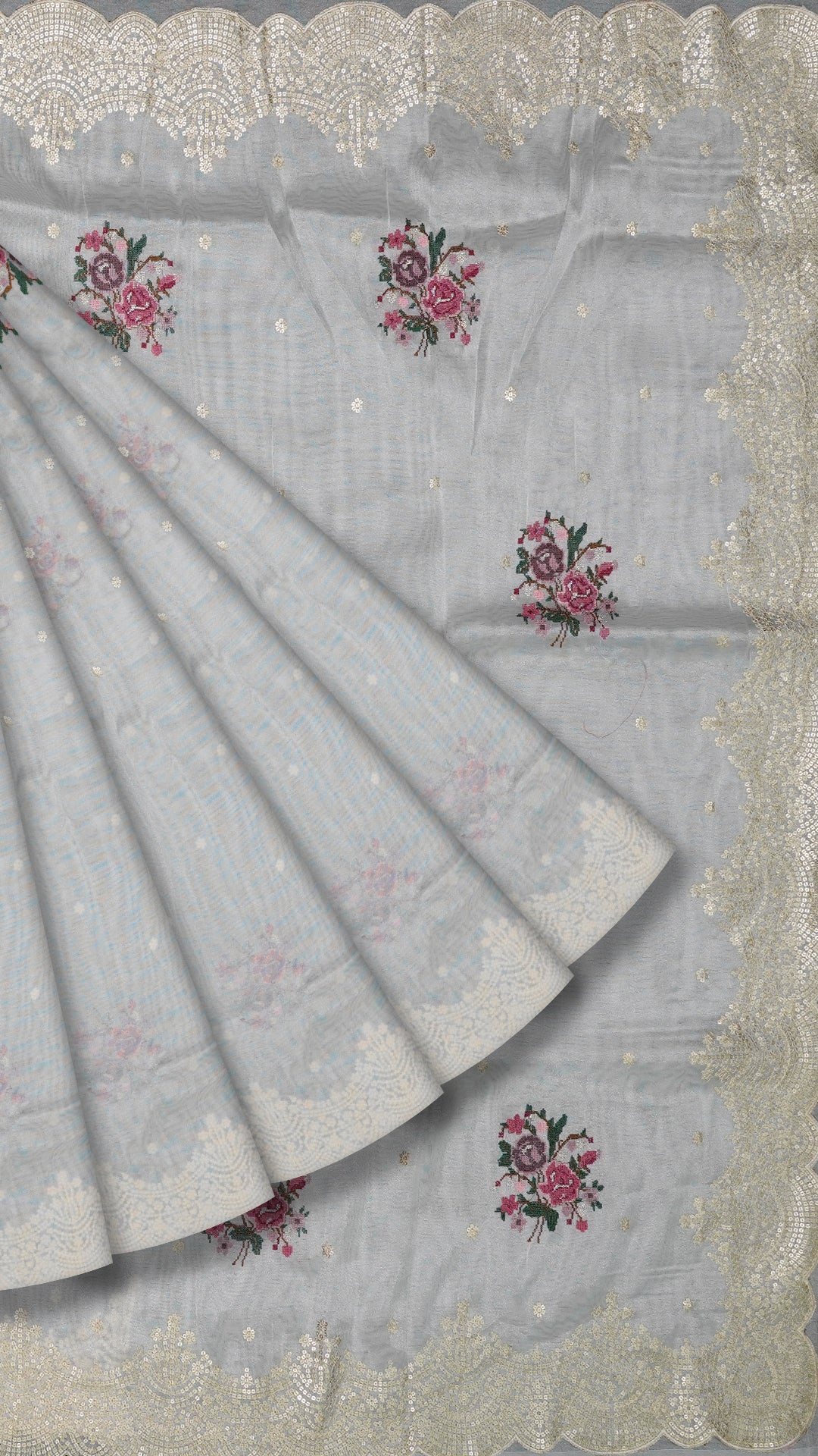 Buy White Tissue Silk Saree – Scallop & Sequins | Vaarahi Silks