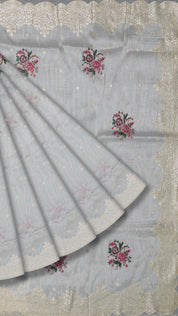 Buy White Tissue Silk Saree – Scallop & Sequins | Vaarahi Silks