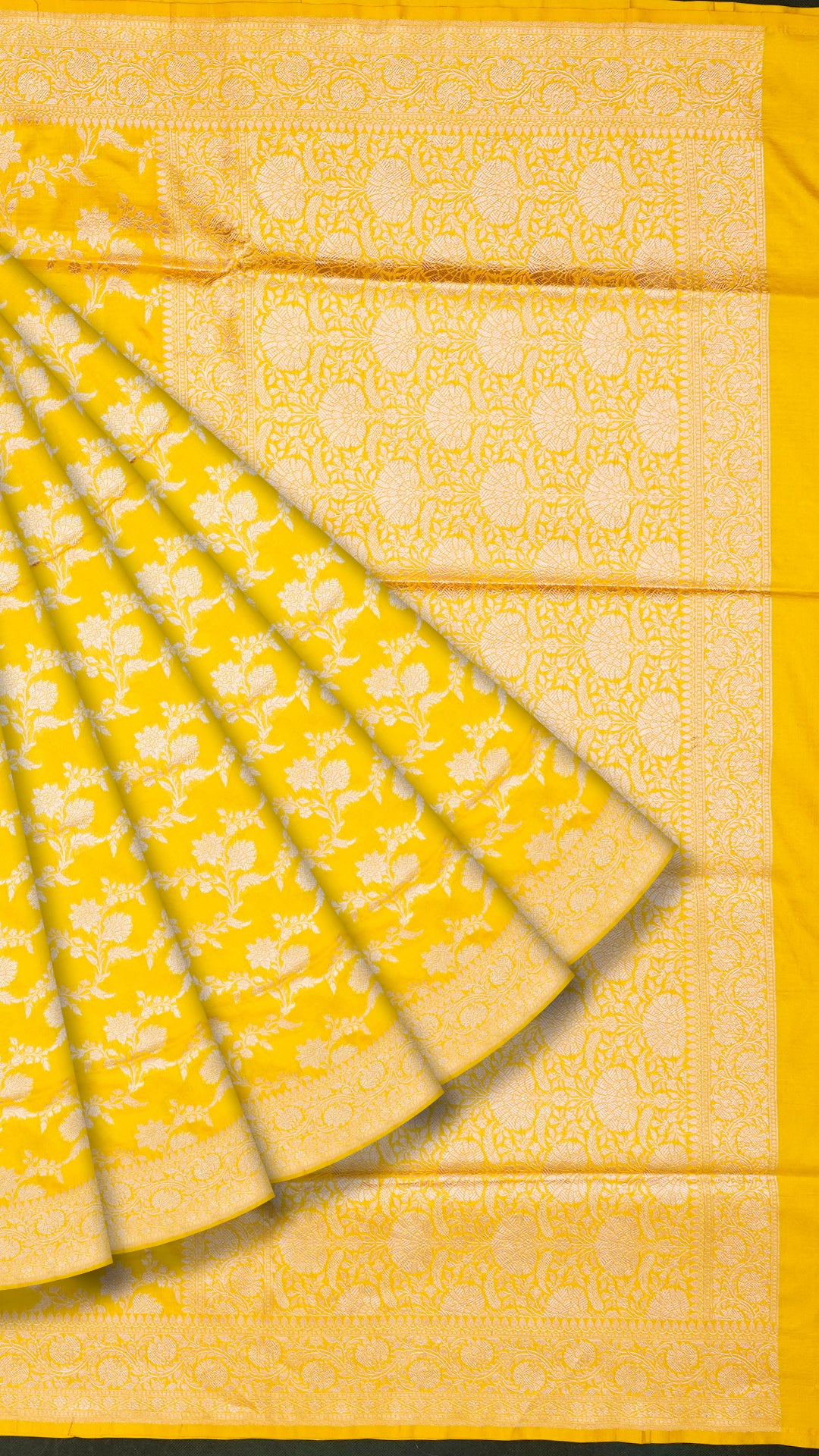 Bright Yellow Banarasi Silk Saree with Gold Zari