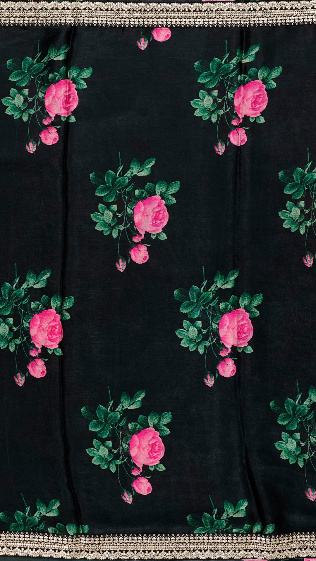 Black Fancy Satin Silk Saree with Embroidery