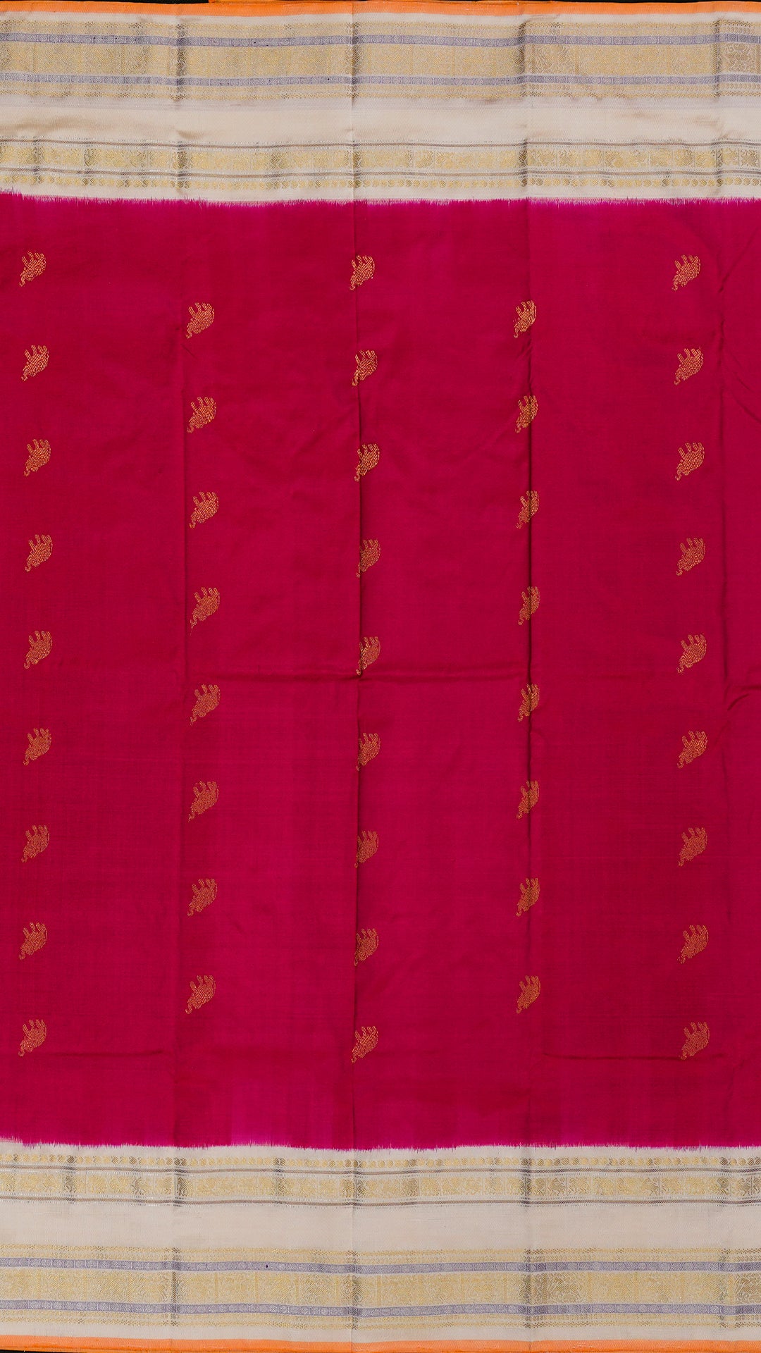 Rani Pink Ikkath Silk Saree with White Zari Border