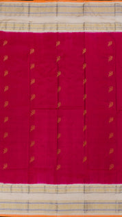 Rani Pink Ikkath Silk Saree with White Zari Border