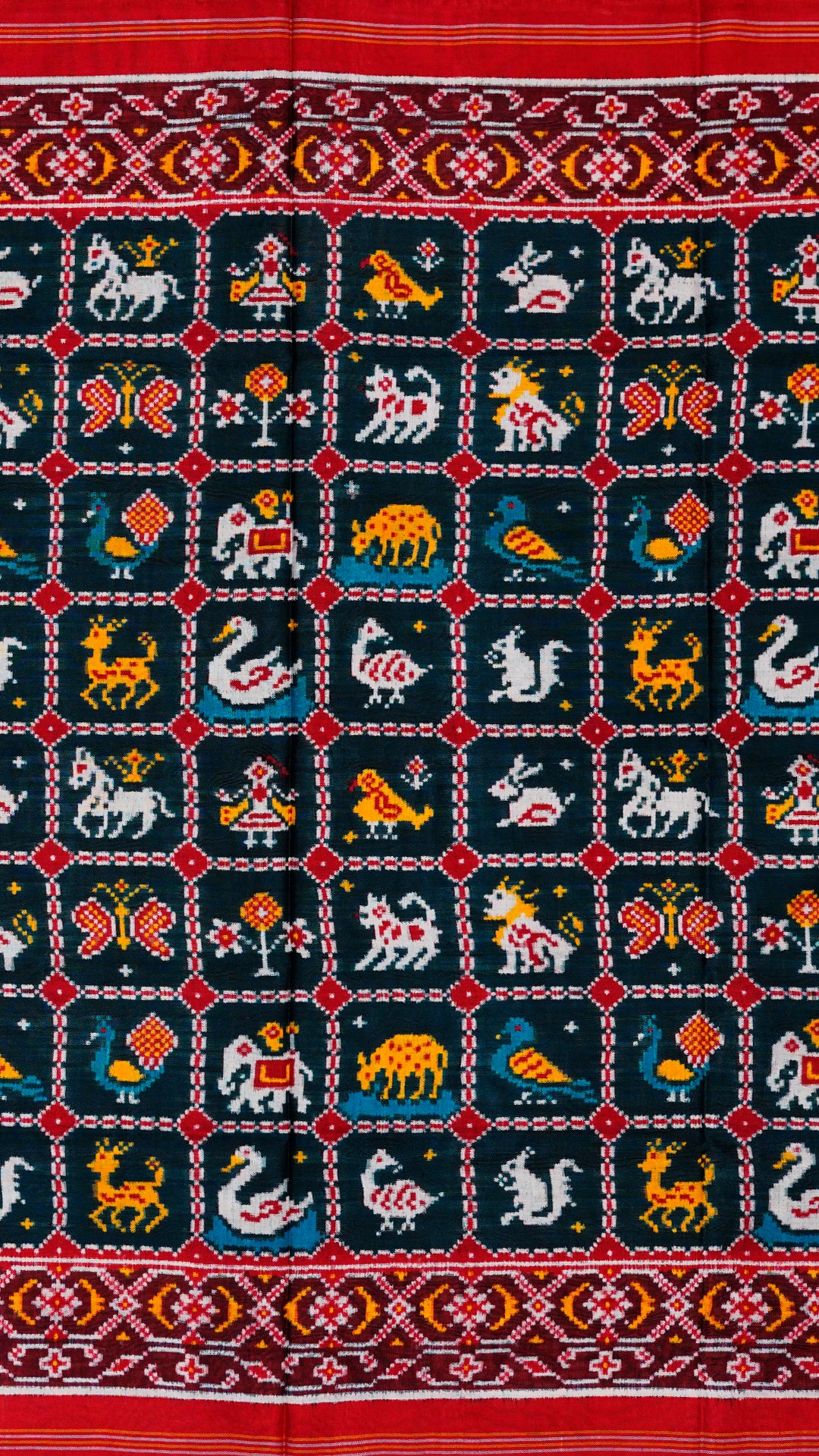 Bluish Green Patan Patola Silk Saree with Stripes