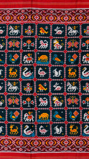 Bluish Green Patan Patola Silk Saree with Stripes