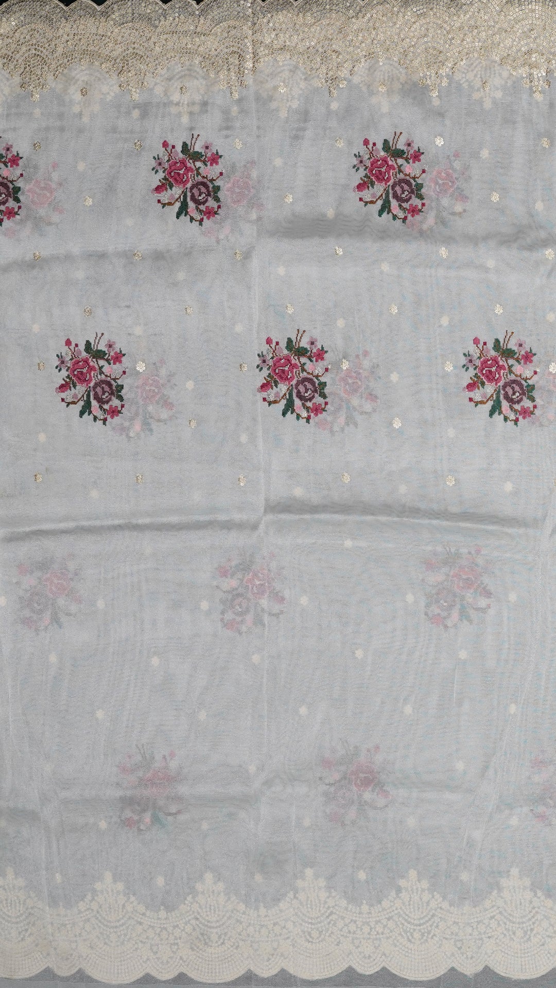 Buy White Tissue Silk Saree – Scallop & Sequins | Vaarahi Silks