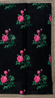 Black Fancy Satin Silk Saree with Embroidery