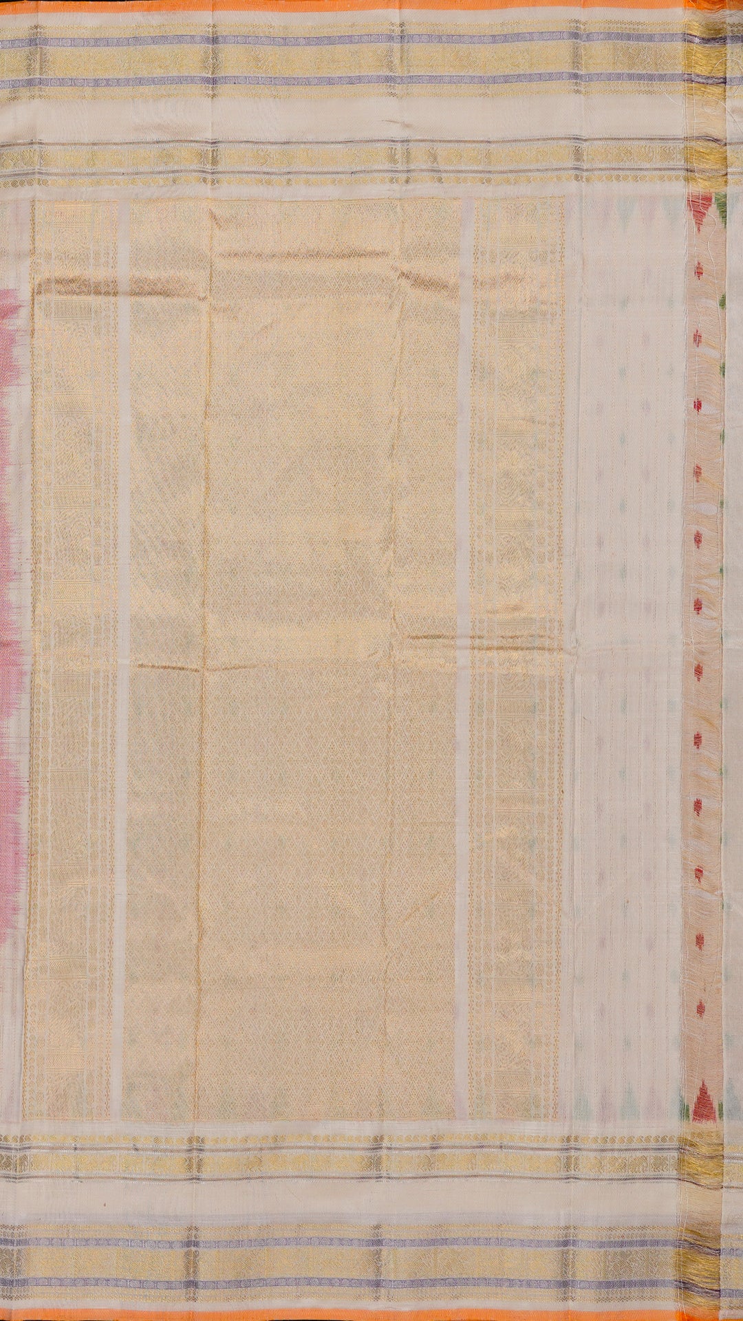 Rani Pink Ikkath Silk Saree with White Zari Border