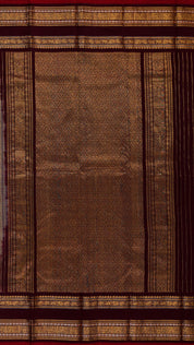 White Ikkath Silk Saree with Burgundy Zari Border