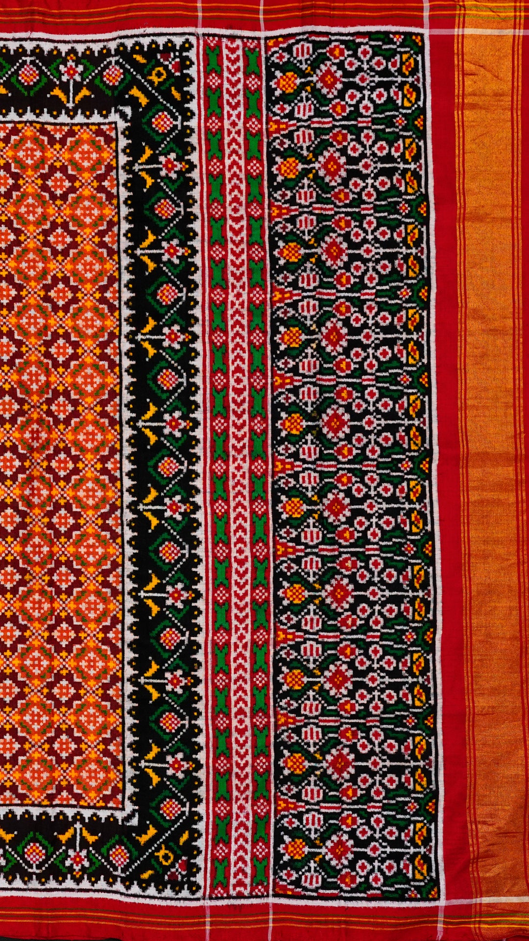 Burnt Orange Patan Patola Silk Saree with Stripes