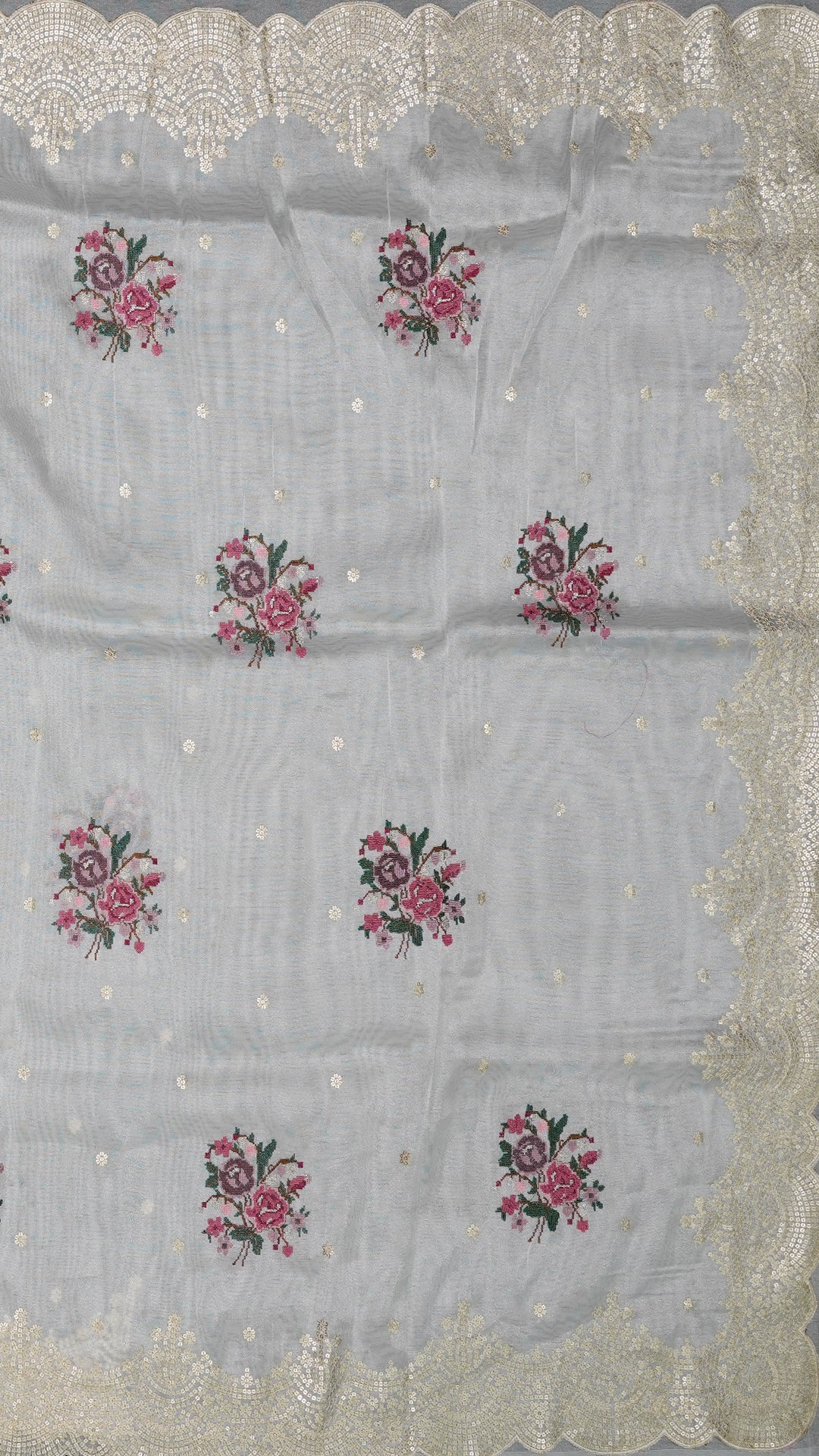 Buy White Tissue Silk Saree – Scallop & Sequins | Vaarahi Silks
