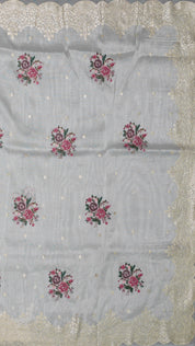 Buy White Tissue Silk Saree – Scallop & Sequins | Vaarahi Silks