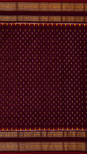 White Ikkath Silk Saree with Burgundy Zari Border