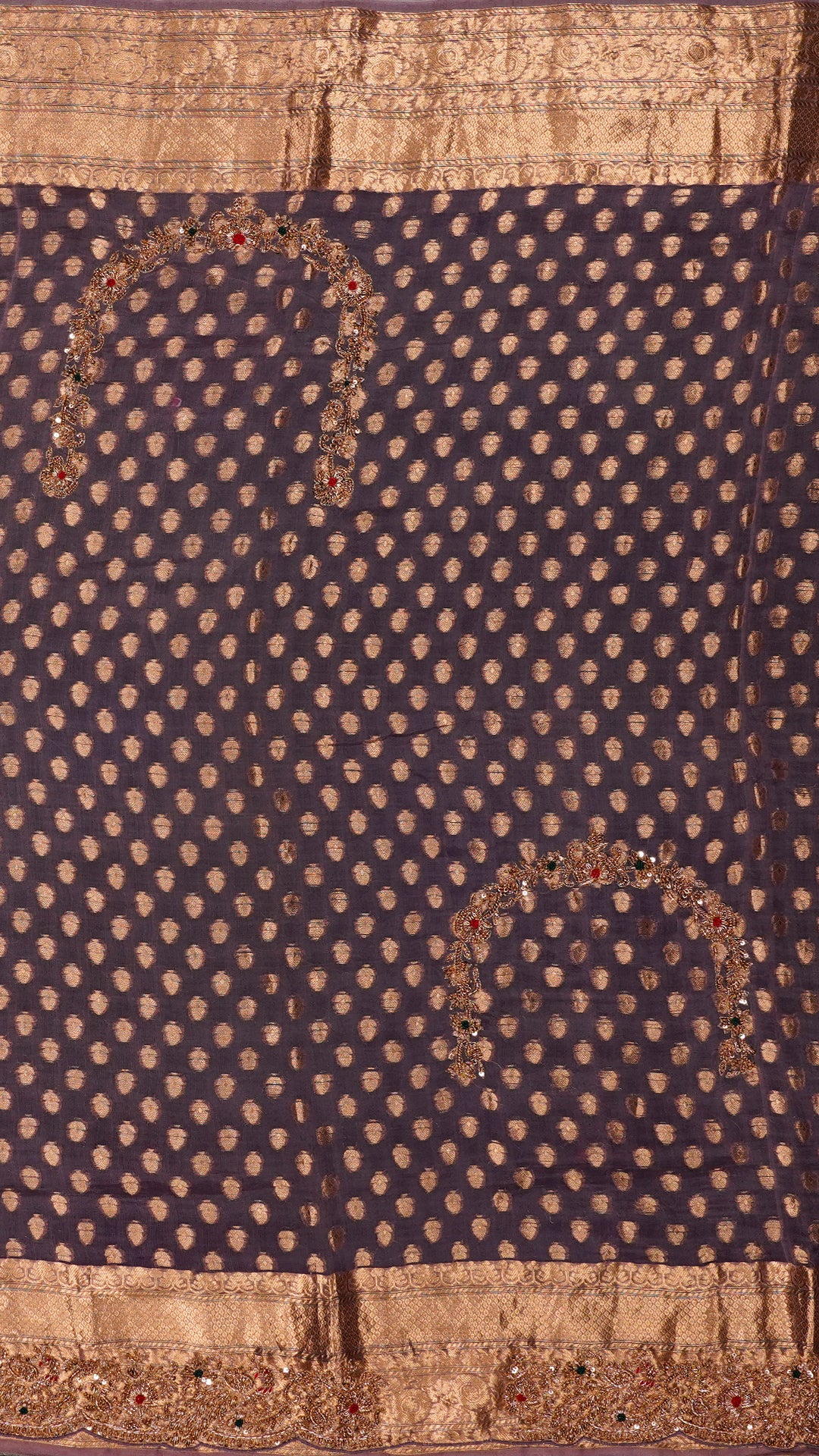 Light Mauve Banarasi Kora Saree with Zardosi Border
