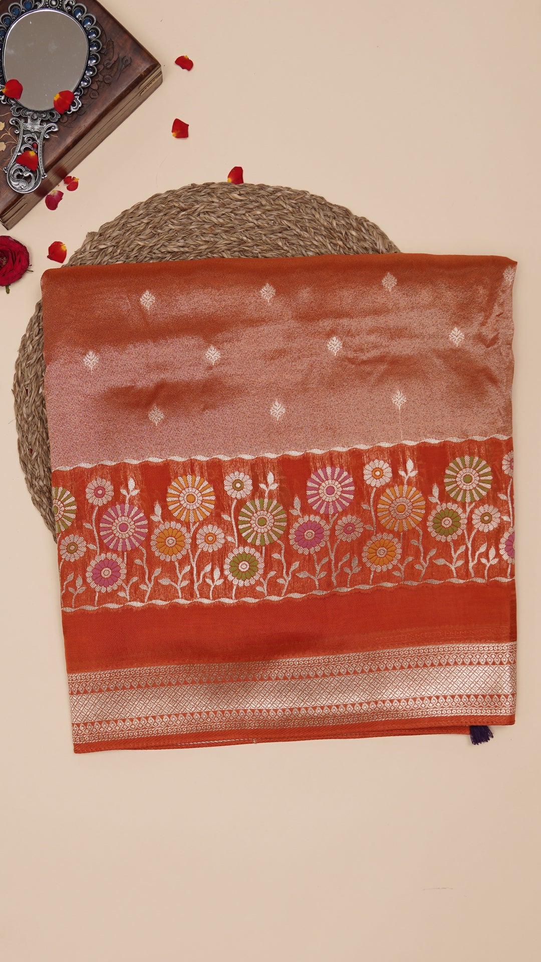 Orange Munga Tussar Silk Workwear Saree | Vaarahi Silks