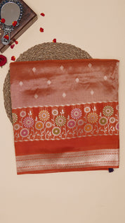 Orange Munga Tussar Silk Workwear Saree | Vaarahi Silks