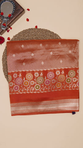 Orange Munga Tussar Silk Workwear Saree | Vaarahi Silks