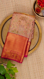 Onion Pink Kanchipuram Saree with Dark Pink Contrast