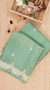 Mint Green Crush Silk Saree with Zari Border