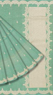 Mint Green Crush Silk Saree with Zari Border