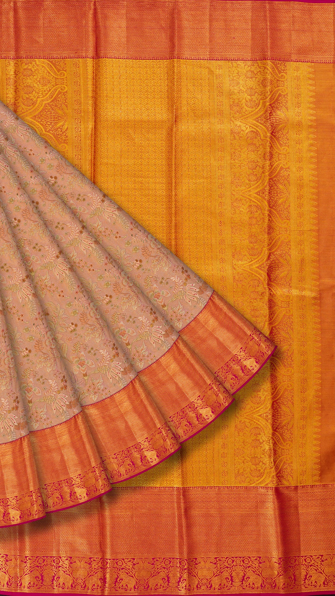 Onion Pink Kanchipuram Saree with Dark Pink Contrast