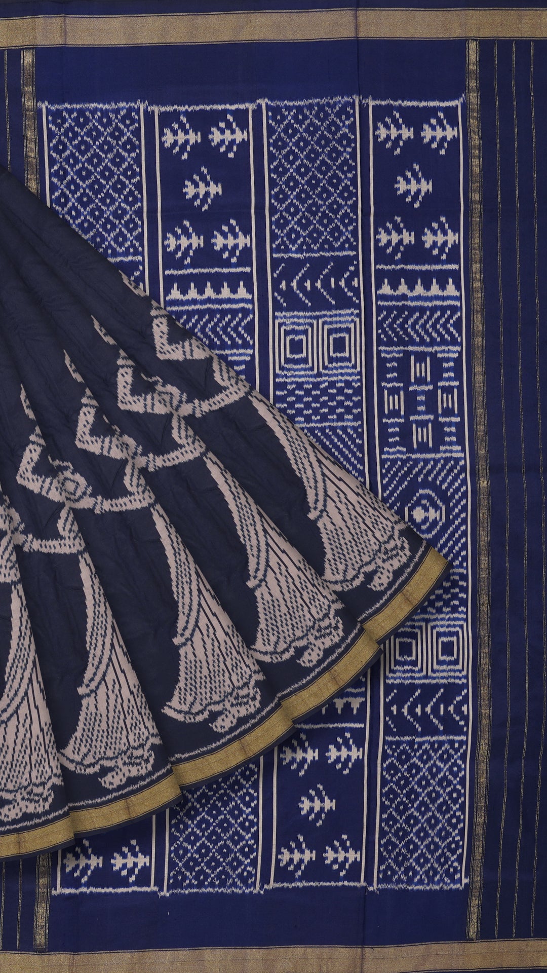 Dark Navy Blue Ikkat Saree with Zari Self Border