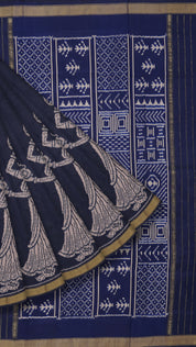 Dark Navy Blue Ikkat Saree with Zari Self Border