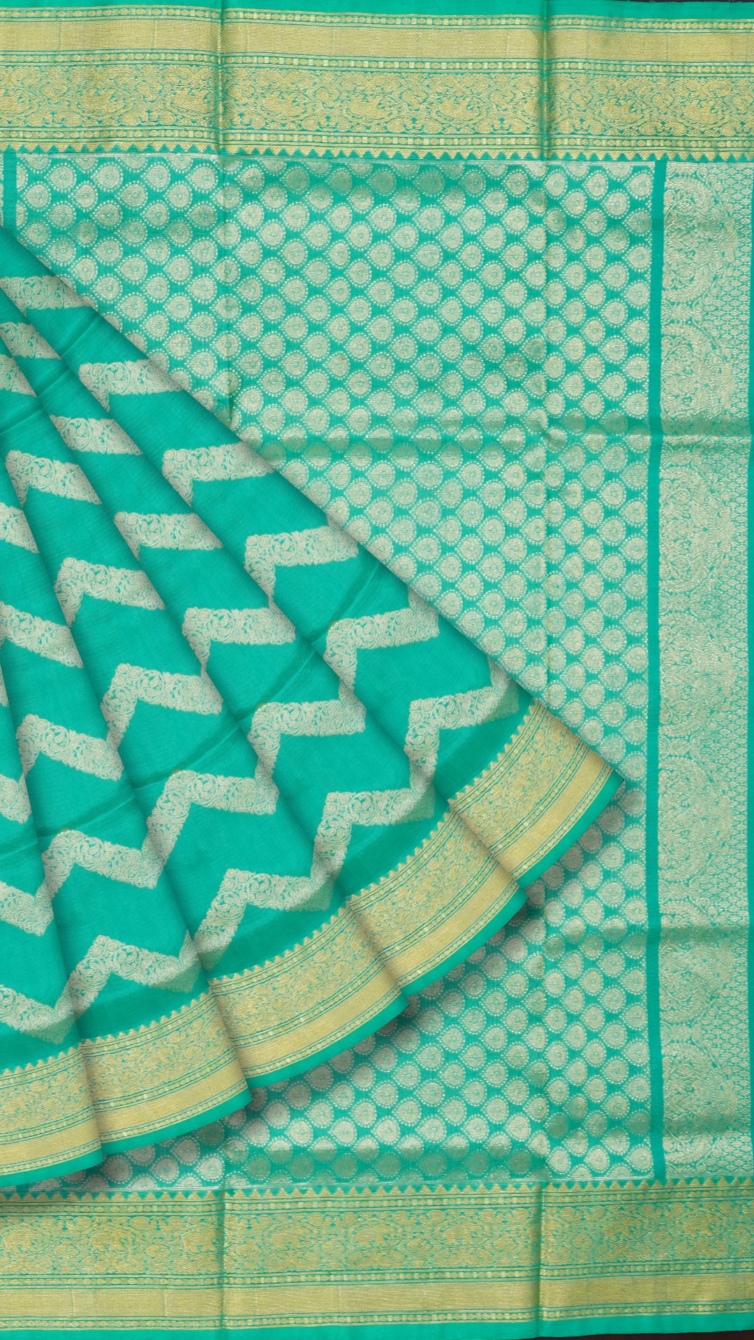 Rama Green Uppada Silk Saree with Gold Designer Buttas