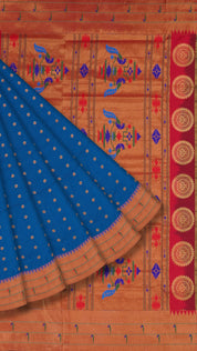 Blue Paithani Silk Saree with Small Gold Double Munia Border