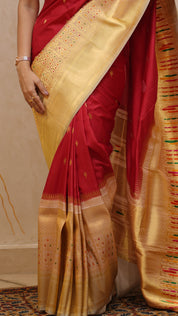 Red Banaras Silk Saree with Contrast Cream Brocade Border