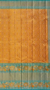 Kanchi Pattu Saree in Yellow with Sea Blue Zari Border
