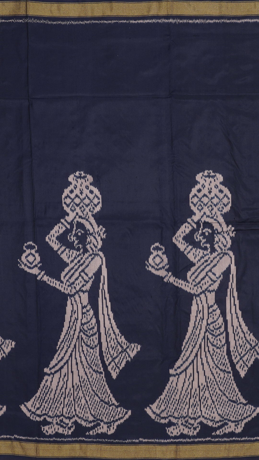 Dark Navy Blue Ikkat Saree with Zari Self Border