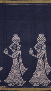 Dark Navy Blue Ikkat Saree with Zari Self Border