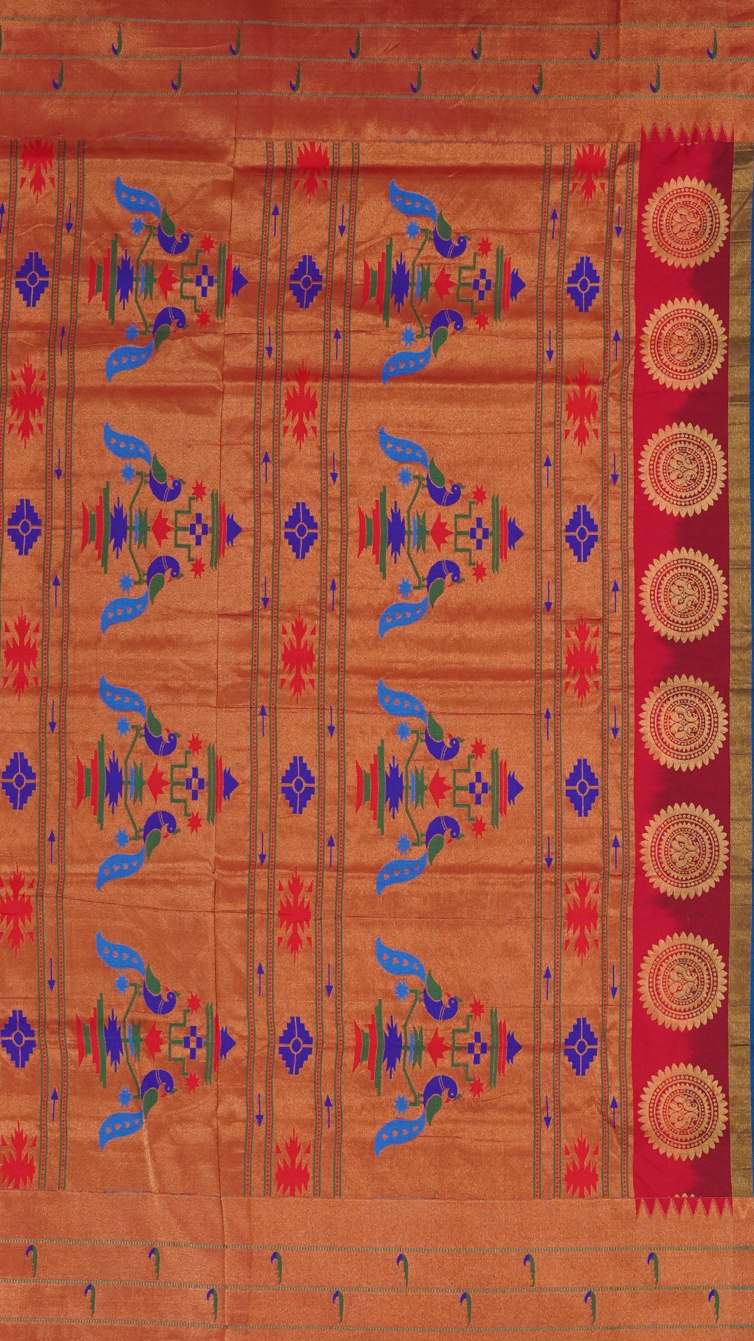 Blue Paithani Silk Saree with Small Gold Double Munia Border