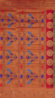 Blue Paithani Silk Saree with Small Gold Double Munia Border