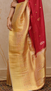 Red Banaras Silk Saree with Contrast Cream Brocade Border