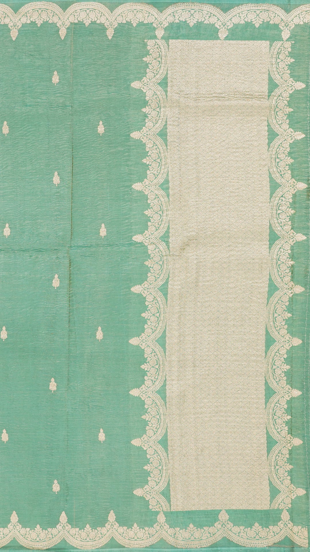 Mint Green Crush Silk Saree with Zari Border