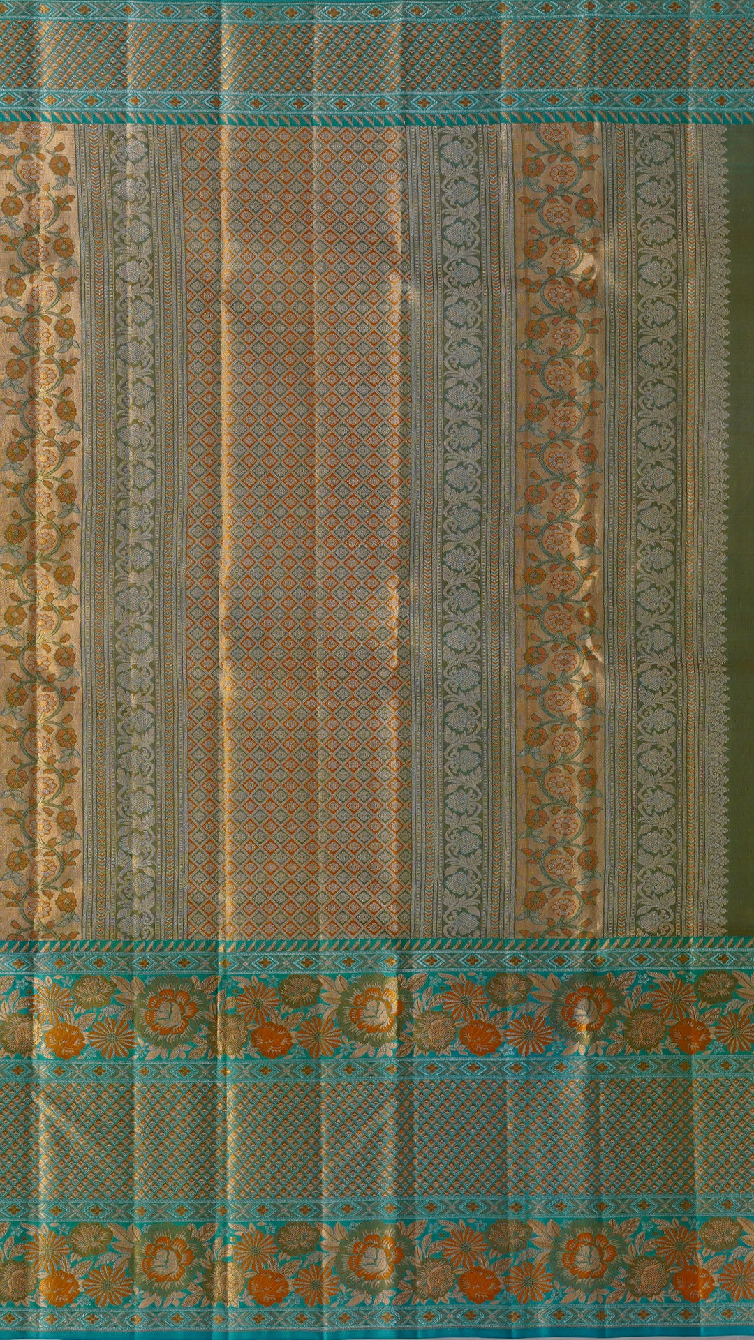 Kanchi Pattu Saree in Yellow with Sea Blue Zari Border