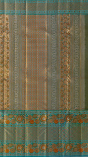 Kanchi Pattu Saree in Yellow with Sea Blue Zari Border